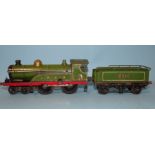 Hornby O gauge, a pre-war c/w No.2 Tender Locomotive 4-4-0, green LNER, RN 2711.