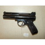 A Webley Mk1 .177 air pistol with chequered plastic grip and adjustable rear sight, stamped 67.