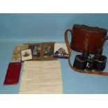 A pair of WWI binoculars in leather case marked "Case no.2 Prismatic Binocular, T French & Son