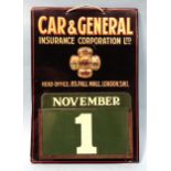 Am Insurance Corporation Car & General pressed metal advertising calendar with removeable months and