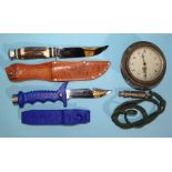 A Smiths car clock, 10cm diameter, a Wenoka dive knife with sheath, (blue), a Rostfrei sheath
