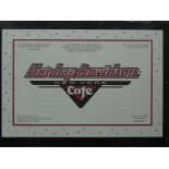 A Harley Davidson café New York framed poster, 30 x 40cm overall.