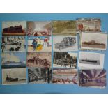 Twenty-three railway postcards, nineteen of ships and ten WWI, including tanks, aviation, etc, (52).