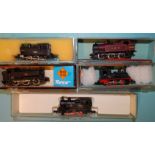 N gauge, two 0-6-0 locomotives and three 0-6-0 tank locomotives, (all in incorrect boxes), (5).