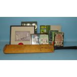 A signed photograph of Don Bradman, a cricket bat by Gunn & Moore used by Don Bradman, various books