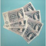 A collection of seven Bank of England circulated £5 bank notes, Series C portrait, comprising: