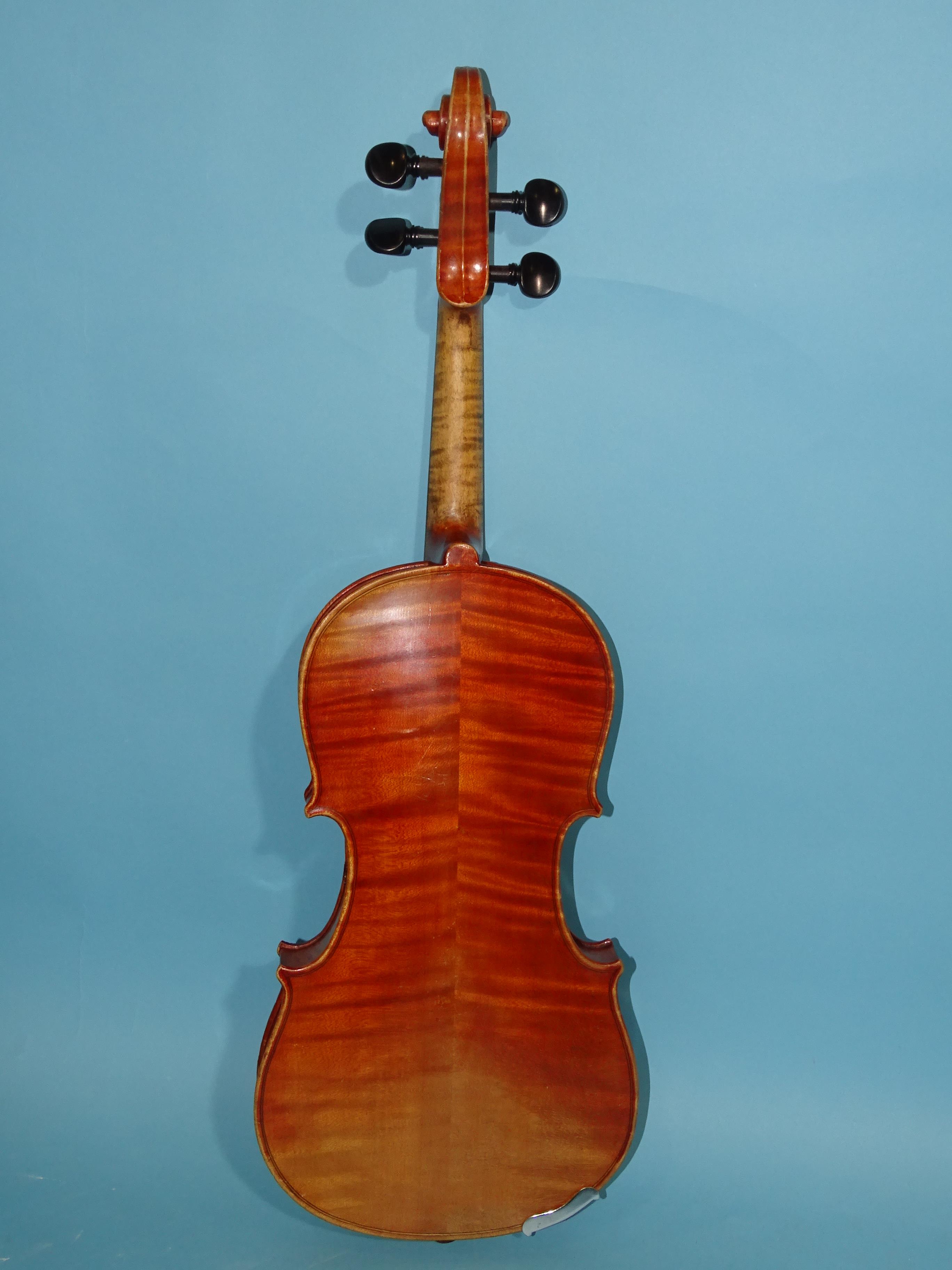 A 20th century ¾-size violin Stradivarius label, with bow, in case. - Image 2 of 8
