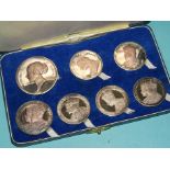 John Pinches, a cased sterling silver seven-medal set relating to the Coronation & Jubilees of