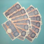 A collection of thirteen Bank of England £1 bank notes, Series A Britannia, Hollom, blue, (13).