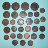 A collection of British copper coinage, including four George III 1797 cartwheel twopences, five