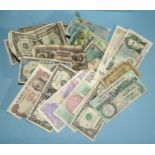 A collection of various foreign coinage and a small quantity of bank notes, (in poor condition).