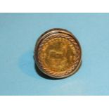 A 1982 1/10 krugerrand coin in 9ct gold ring mount, size M, 6.8g.