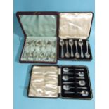 A cased set of six silver teaspoons, Birmingham 1937, a cased set of six silver coffee spoons,