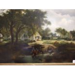 19th century Dutch School RURAL LANDSCAPE WITH FIGURES AND VILLAGE BEYOND Oil on canvas, 80 x 105cm.