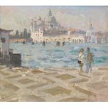 Bernard Dunstan RA (1920-2017) THE SALUTE FROM SAN GIORGIO MAGGIORE, VENICE, WITH TWO FIGURES IN THE