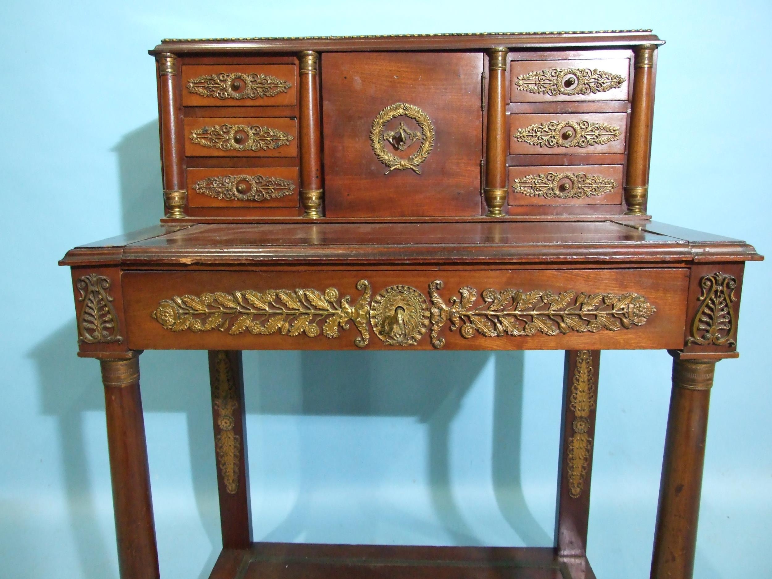 A late-19th century French Empire-style ormolu-mounted ladies' writing desk, the upper part fitted - Image 2 of 5