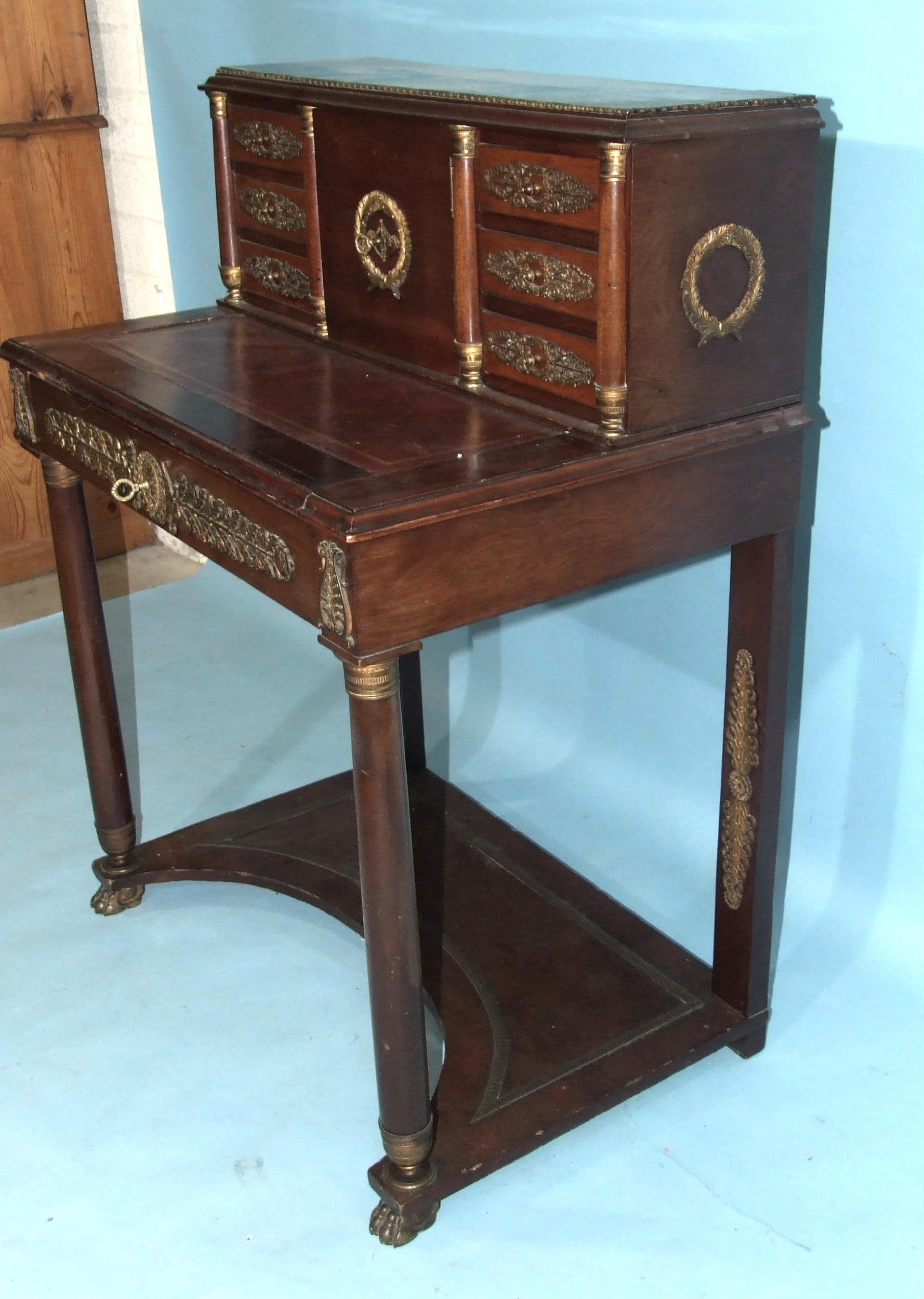 A late-19th century French Empire-style ormolu-mounted ladies' writing desk, the upper part fitted - Image 4 of 5