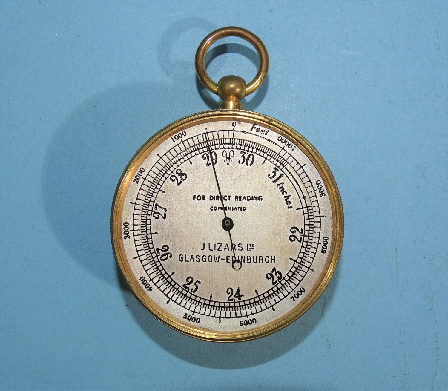 A compensated pocket barometer by J Lizars Ltd, Glasgow-Edinburgh, with silvered dial and brass - Image 2 of 3