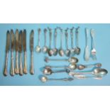 A set of six silver coffee spoons with bird terminals and other Continental and small silver and