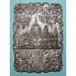 A Victorian silver "castle-top" card case, the body in high relief depicting St Pauls Cathedral