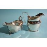 A George III silver helmet-shaped cream jug with reeded handle, 11cm high, London 1801, with