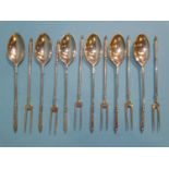 A set of six each Continental .800-silver spoons and two-pronged forks, ___5oz.