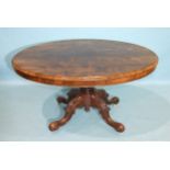 A William IV rosewood breakfast table, the oval top with moulded edge, on well-carved short pillar