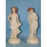 A pair of Royal Worcester gloss ivory porcelain figures with painted limbs and faces modelled by