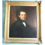 Late-19th century PORTRAIT OF A GENTLEMAN WEARING A WHITE STOCK AND BLACK TUNIC Unsigned oil on