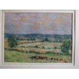 Paul Maze DCM MM (1887-1979) FIELDS, TREES AND BUILDINGS WITH MIXED-HERD CATTLE GRAZING IN THE