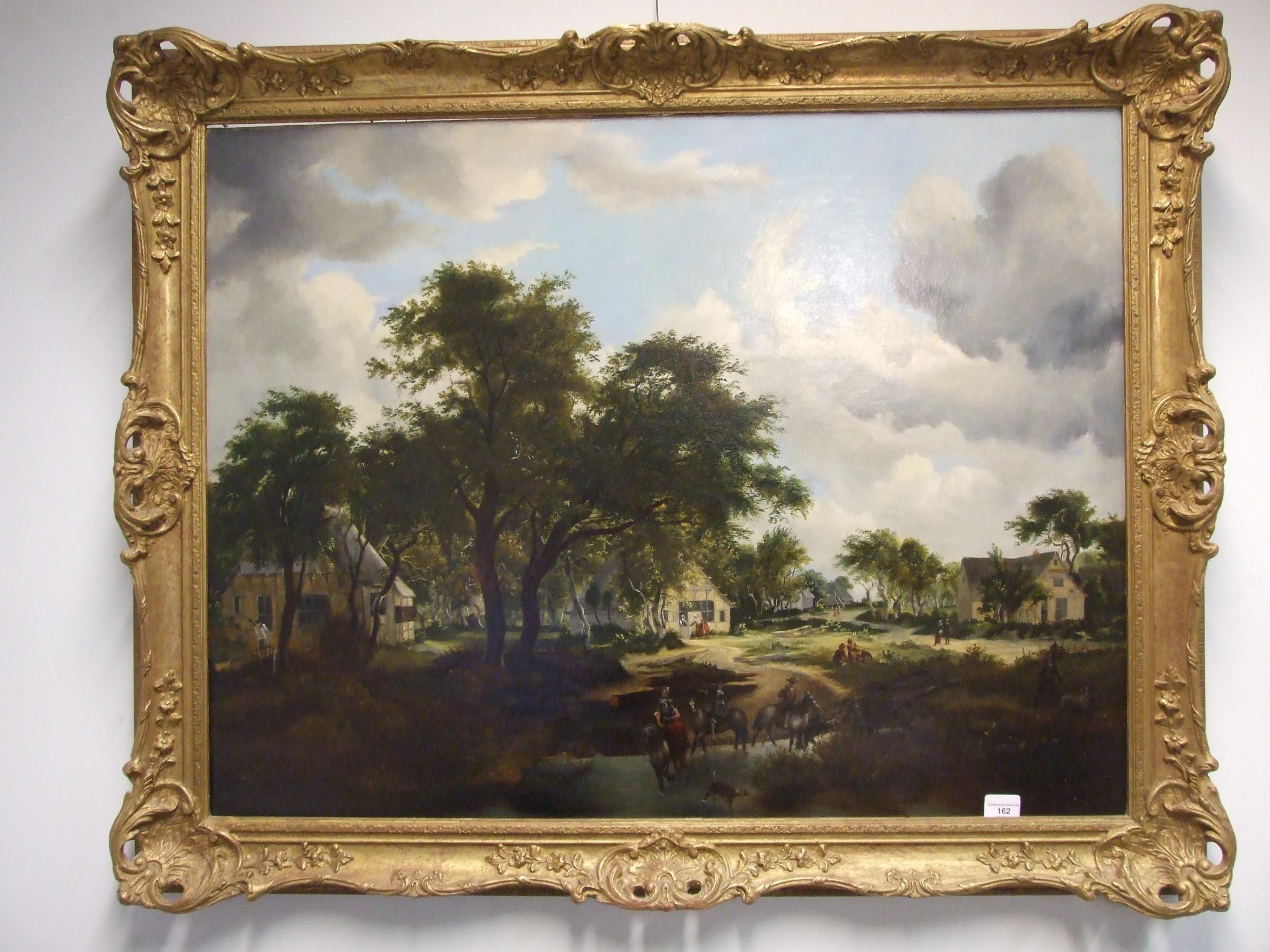 19th century Dutch School RURAL LANDSCAPE WITH FIGURES AND VILLAGE BEYOND Oil on canvas, 80 x 105cm. - Image 3 of 4