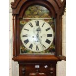 A 19th century mahogany long case clock, with arched painted dial, calendar and second subsidiaries,