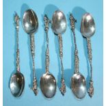 A set of six Continental apostle-type coffee spoons, with import and other marks, ___2.5oz.