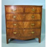 A 19th century mahogany Scottish bow-fronted chest of two short and three long drawers, on bracket