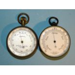 A compensated pocket barometer by C W Dixey & Son, 3 New Bond Street, London, with silvered dial and