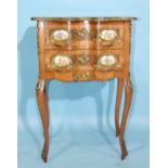 A late-19th century walnut cross-banded two-drawer side table, having two inverted breakfront