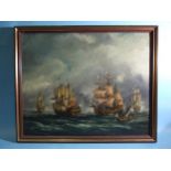 20th century A FLEET OF 18TH CENTURY WARSHIPS Indistinctly-signed oil on canvas, 58 x 74cm.