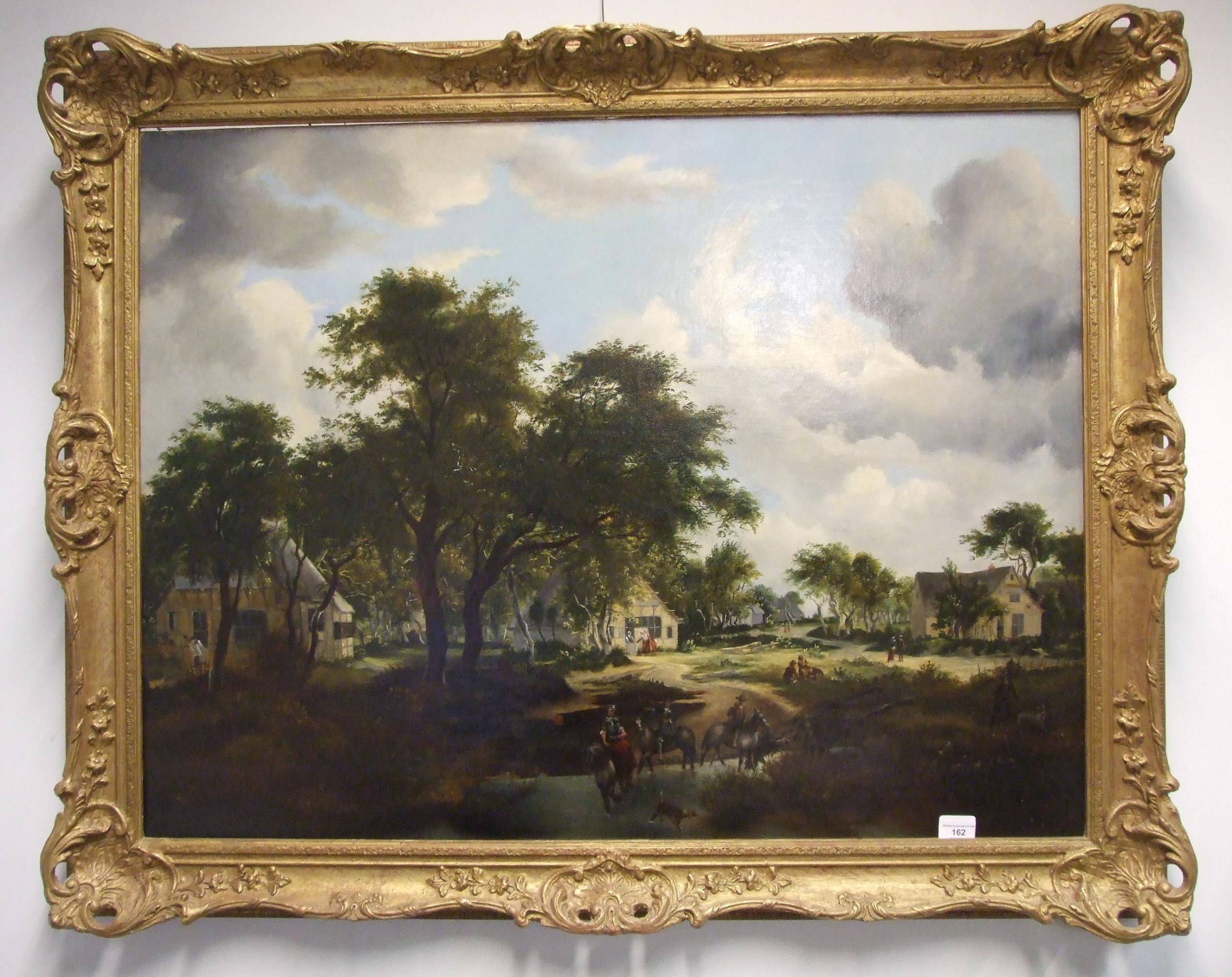 19th century Dutch School RURAL LANDSCAPE WITH FIGURES AND VILLAGE BEYOND Oil on canvas, 80 x 105cm. - Image 4 of 4