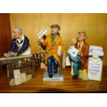 Three Royal Doulton figurines: 'The Carpenter' HN2678, 'The News Vendor' HN2891 and 'Stop Press'