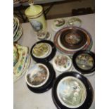 A Victorian ceramic pot lid 'England's Pride', two others 'Shakespeare's Room' and 'Revenge', a