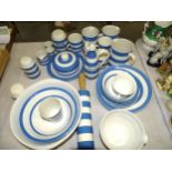 A collection of T G Green & Co. blue and white Cornish Ware, including mixing bowl, casters, sauce