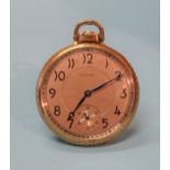 E Howard & Co, Boston, a gold-plated open face keyless pocket watch with signed 17-jewel three-