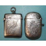 A silver Vesta case with engraved decoration, Chester 1903 and another, with initials, Birmingham