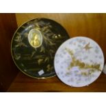 A J Callowhill, Worcester, porcelain gilded cabinet plate decorated with fir cones and butterfly,