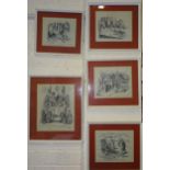 A collection of five mid-20th century silk pictures of scenes from Alice in Wonderland, after