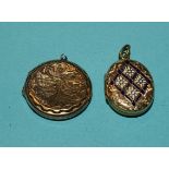 A Victorian gold (front and back) locket with enamelled and engraved decoration, 2.5 x 16mm and