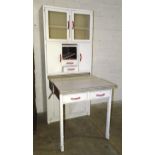 A 1950's painted kitchen cabinet with pull-out work surface.