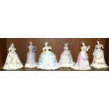 A collection of six Royal Worcester figurines: 'Queen of Hearts', 'The Golden Jubilee Ball', 'The