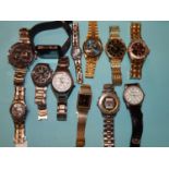 Twelve various steel-cased and gold-plated wrist watches.