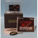 A Sharan Megahouse Mini Classic camera - Contax ⅓-scale, Perspex box with instructions, packing